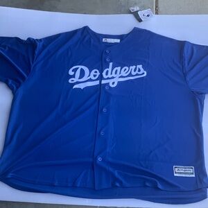 Majestic Dodgers Blue Button-Up Baseball Jersey with White Script